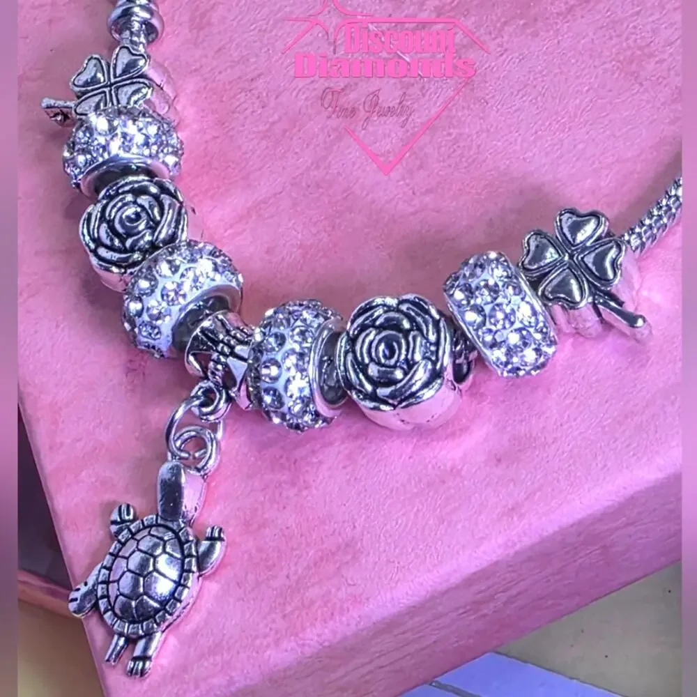 Silver Dangling Turtle Charm Open Back / Aligator Clip Pandora Bracelet - Picture 2 of 8